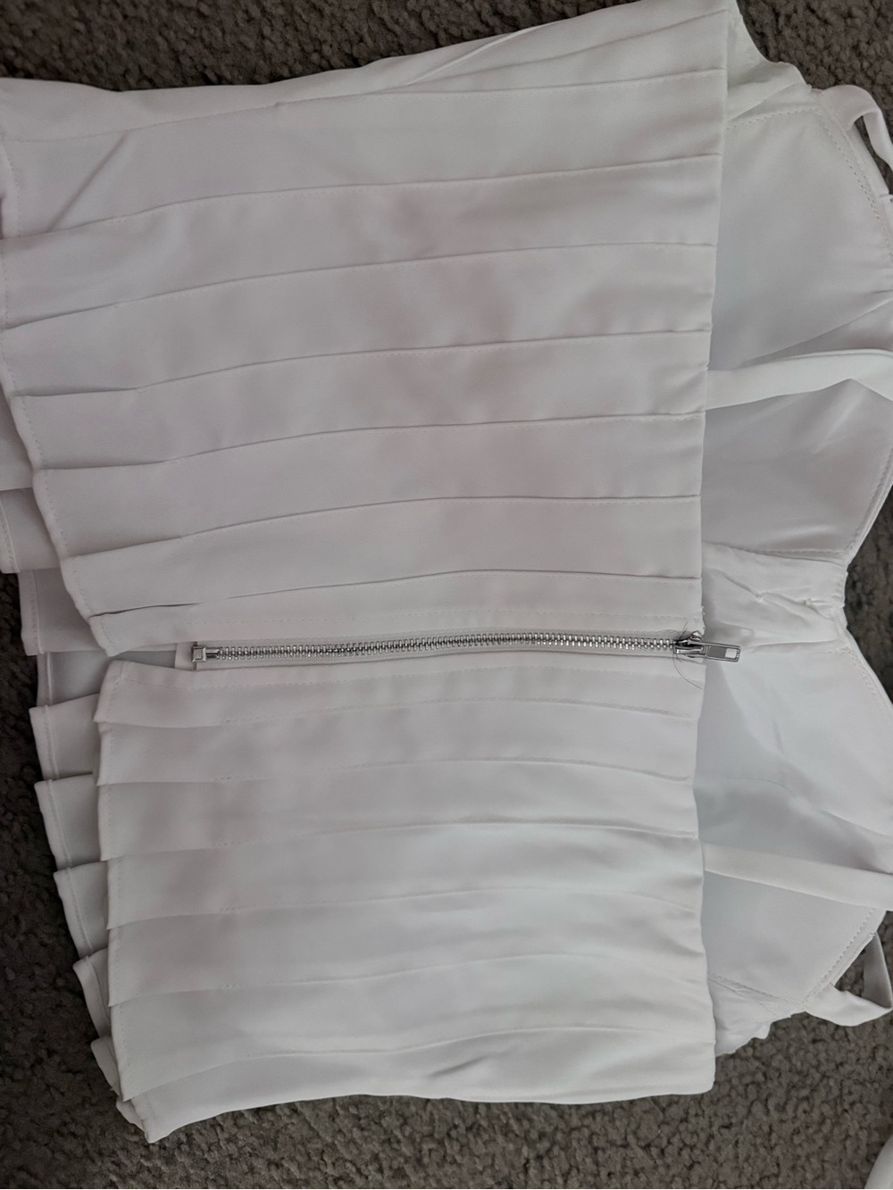 Fashion Nova White Pleated Tank Top with Silver Zipper